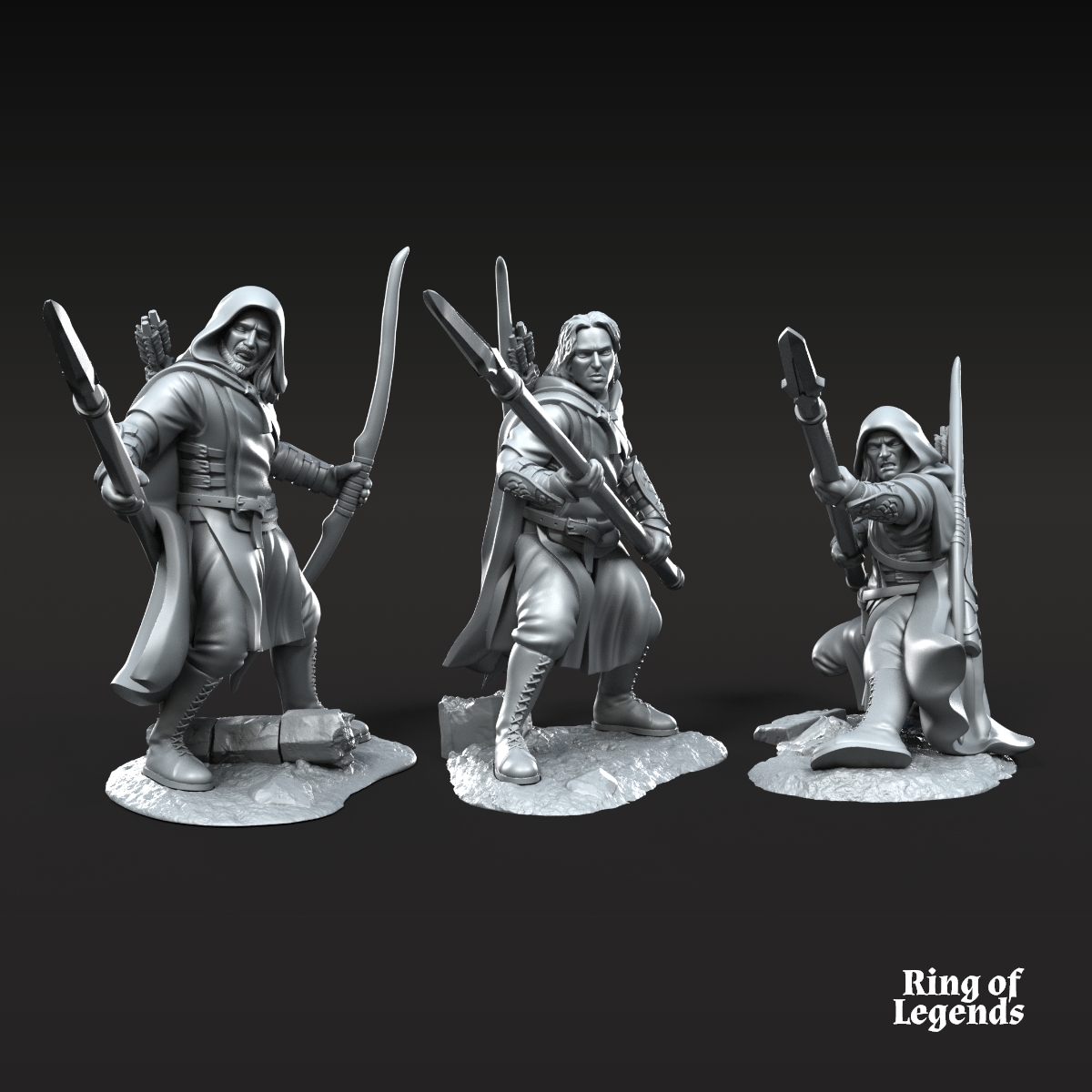 3x Rangers of Grey Castle with Spear and Bow | Grey Castle | Fantasy
